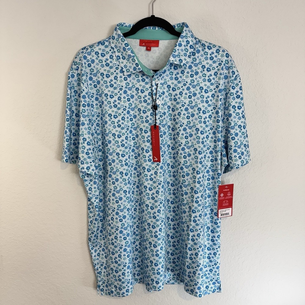 NEW Redvanly beach Polo PUREpoly 4‑Way Stretch Floral Malibu Blue Mens XL Golf